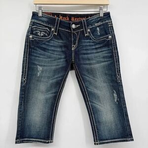 Rock Revival Blue Denim Low Rise Alanis Cropped Capri Jeans Dark Wash Size 27